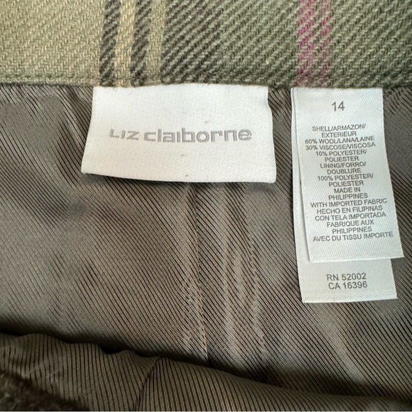 Liz Claiborne Skirt Women Sz 14 Plaid Knee Length Lined Wrap Wool Preppy - Picture 4 of 4